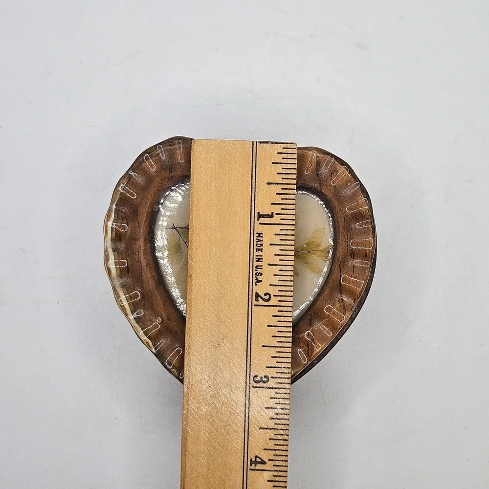 VTG Handmade Heart‎ Shaped Wooden Trinket Box Strawberry Resin Lid Cottagecore